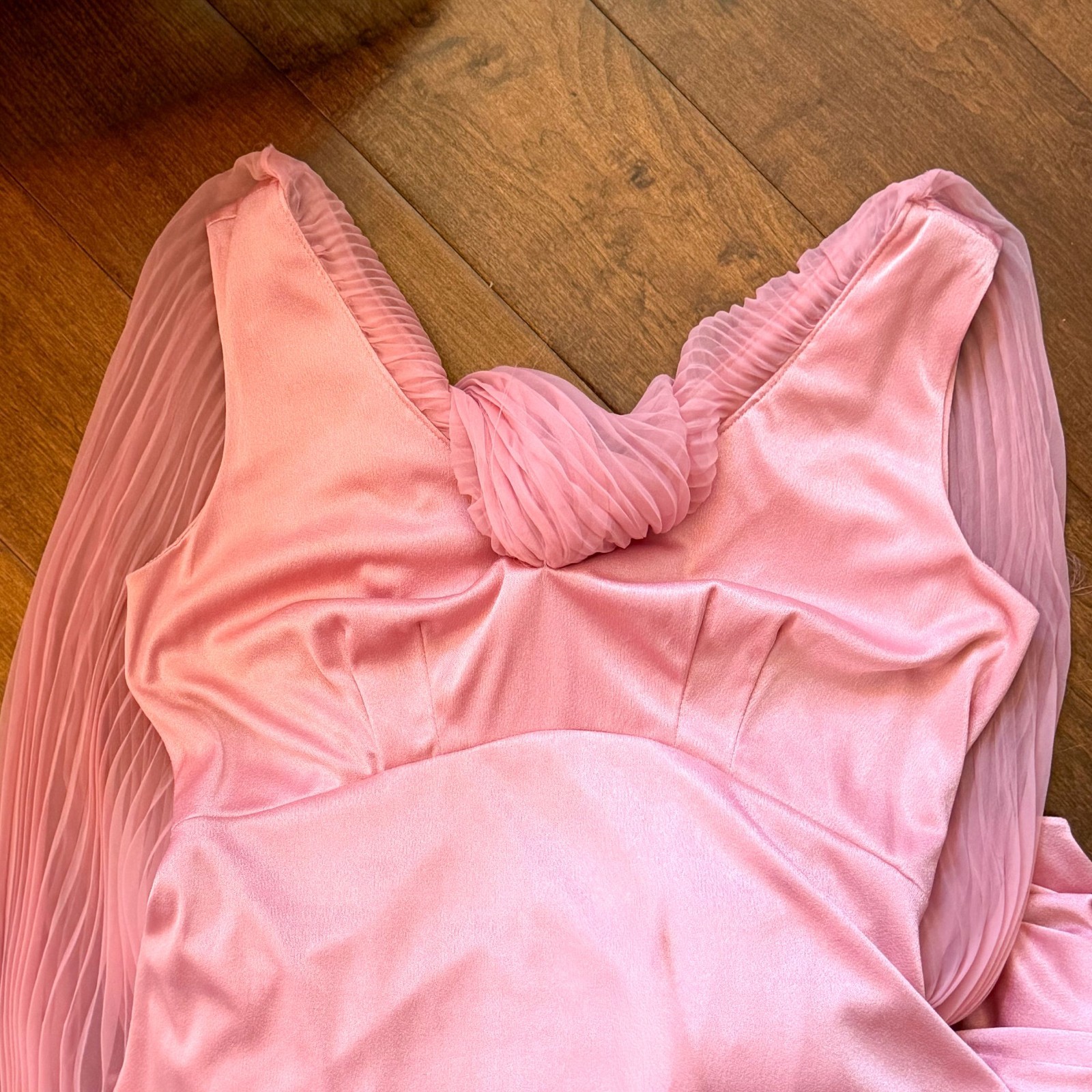 Vintage Miss Elliette Cape Pleated Maxi Dress, Pink Goddess Dress