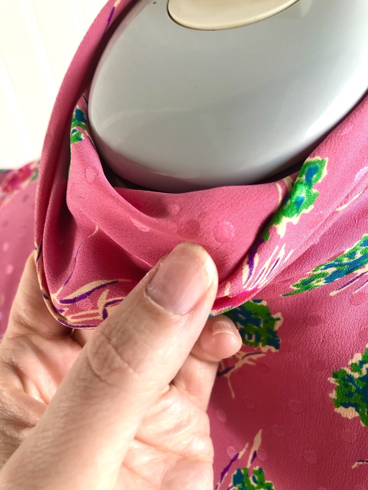 1980’s Emanuel Ungaro Paris High Collared Pink Floral Silk Blouse