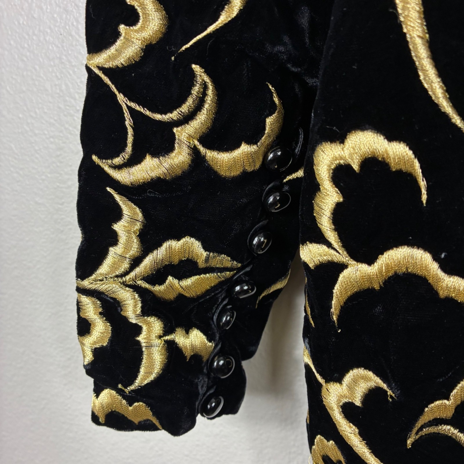 VTG 80s Laneyu Haute Couture Royal Quality Gold Embroidered Formal Dress Sz S