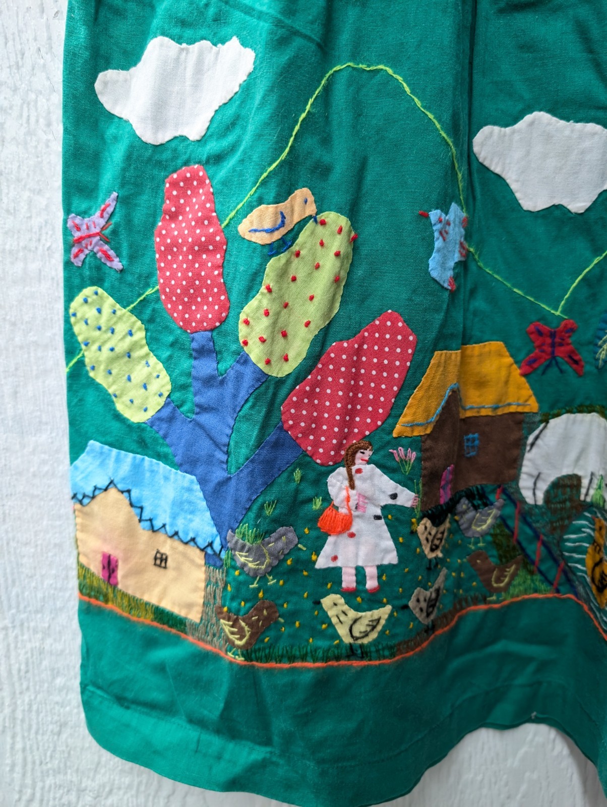 Vtg Cuyamuna Handmade 100% Cotton Folk Art Guatemala Embroidered Skirt Small
