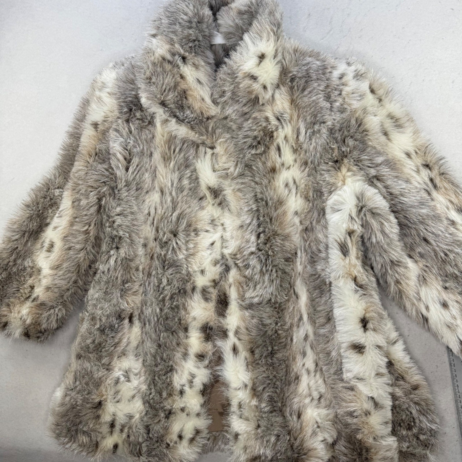 Miss New Yorker Faux Fur Coat Women Medium Gray Vintage Faux Lynx Mob Wife Luxe