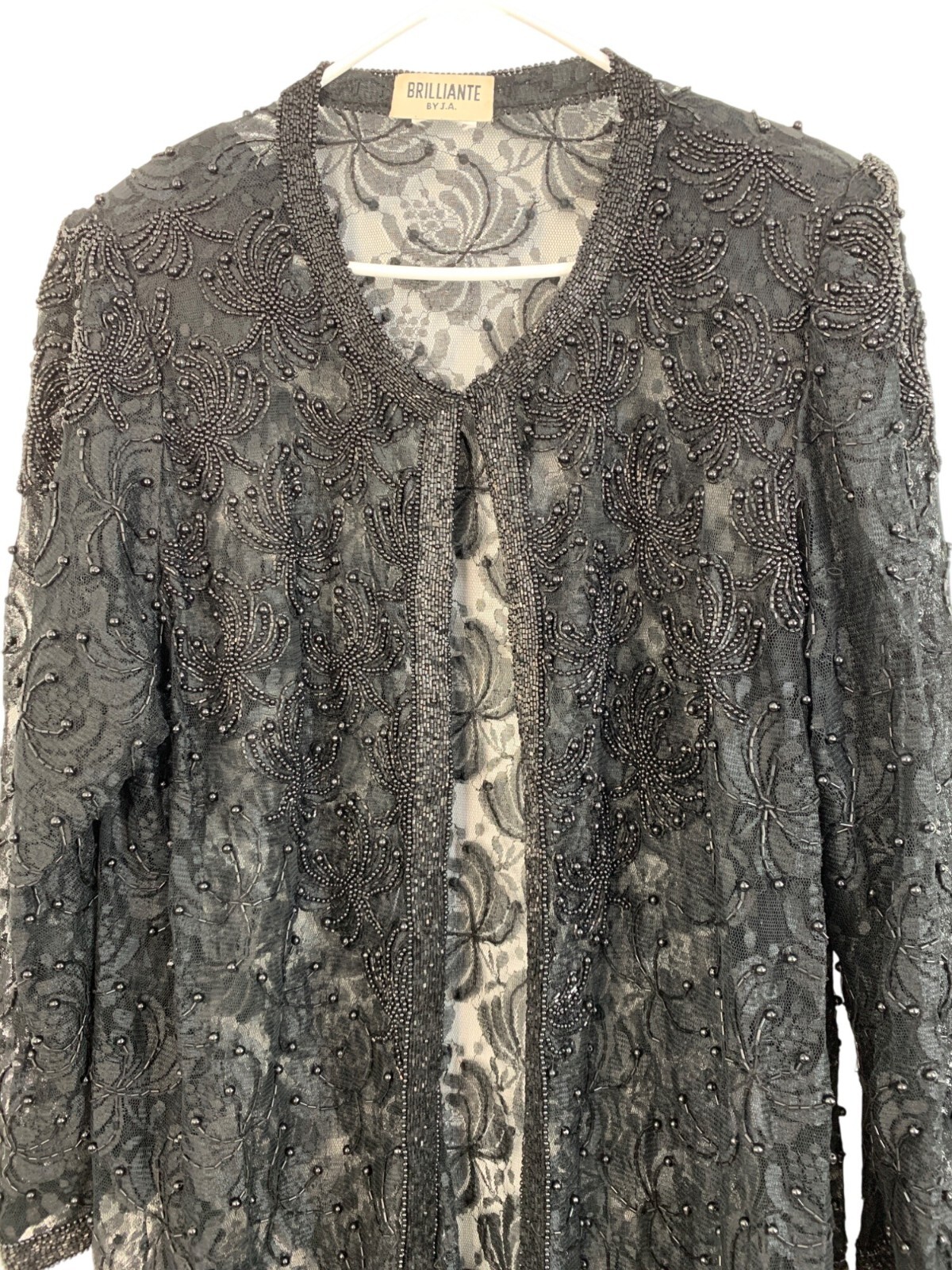 Rare VTG 90s Brilliante By J.A. Black Bead Lace Cardigan Jacket Mother of Bride