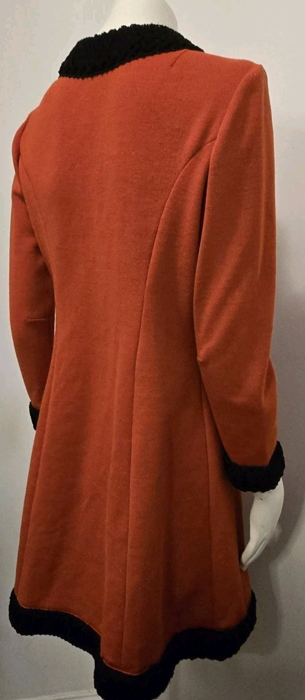 Vtg Alfred Werber 1960S MOD Red Wrap Coat Foxy Red & Black Shearling Accen S/M