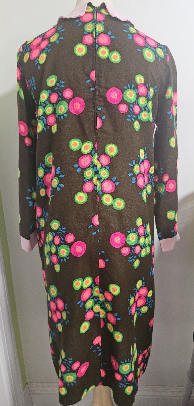 60s Mod Midi Dress Peter Pan Collar NEON POP ART 36&Prime; Med