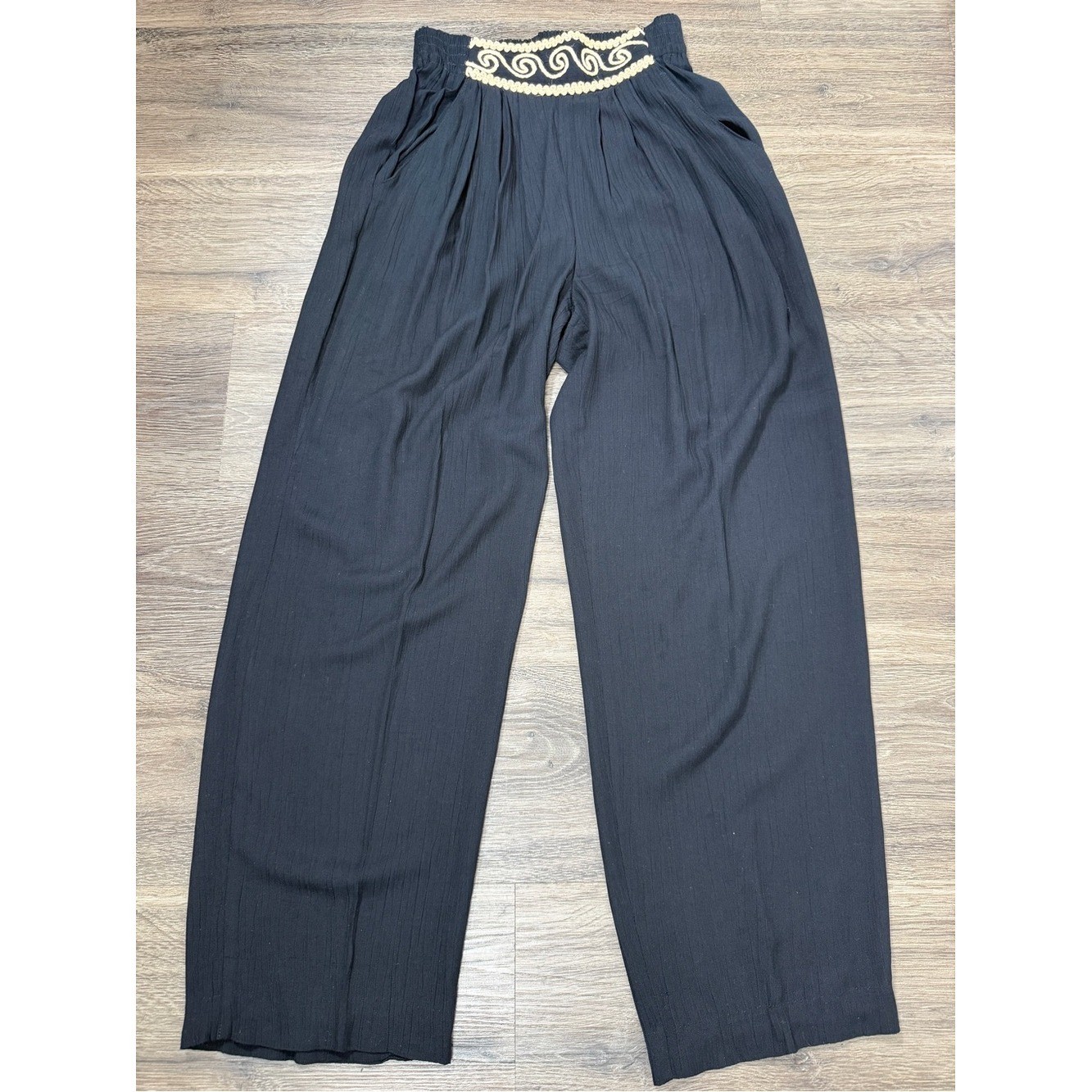 Vintage Carole Little Petites Black Rayon Boho Embroidered 2 Pc Set Size 2