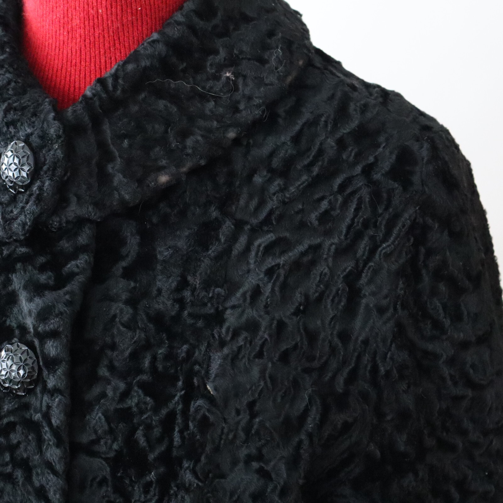Vintage Black Persian Lamb Fur Jacket Shawl Collar 3/4 Sleeves Sz Small/Med
