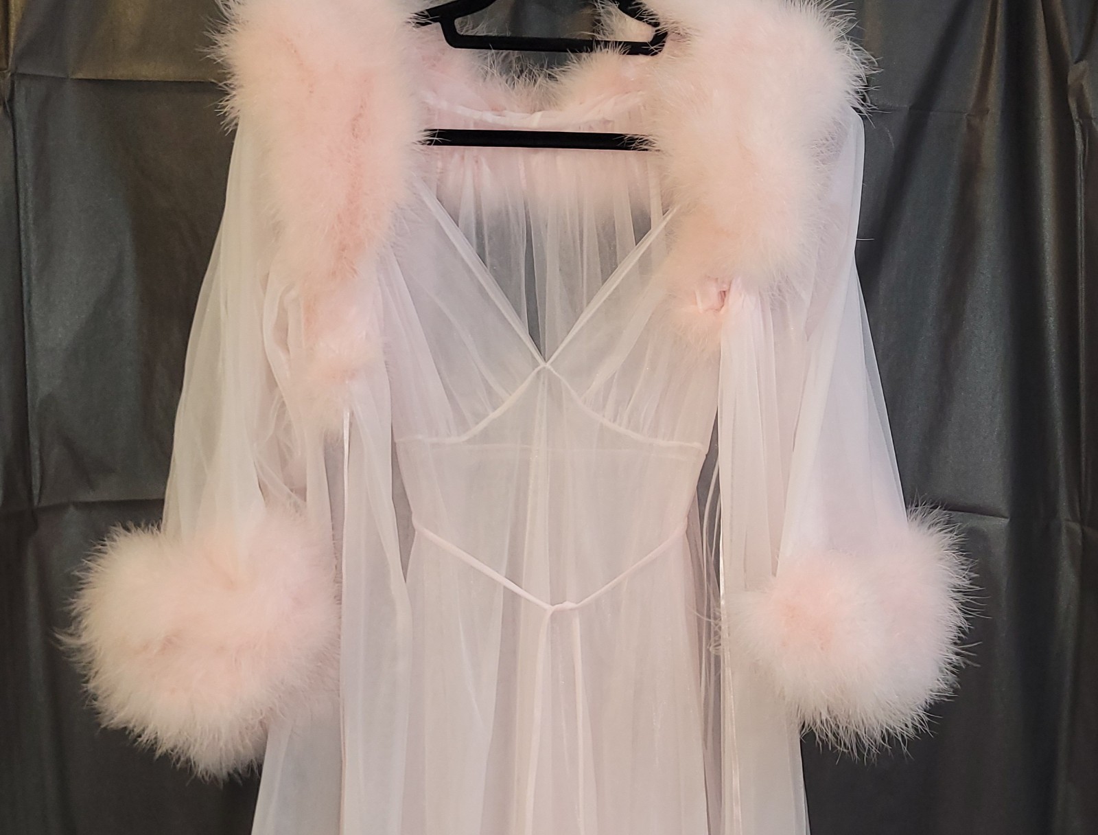 Vtg InTime 2 Layers Sheer Chiffon Lingerie gown Peignoir Robe S Pink Movie Star