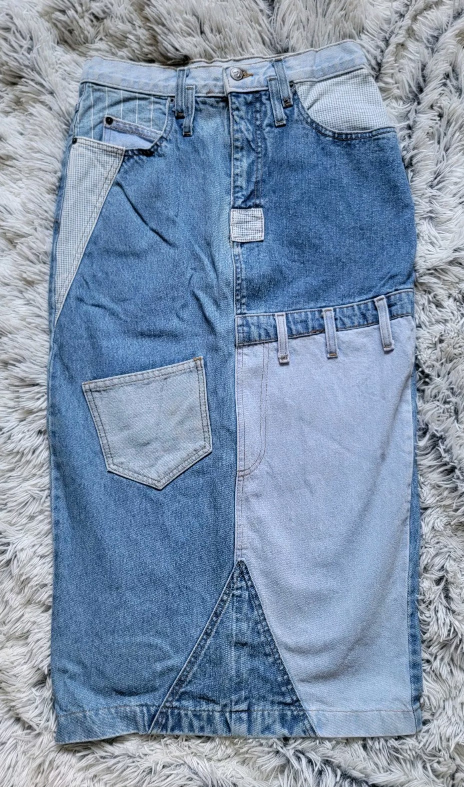Vintage 1990&rsquo;s L.E.I. Denim/Jean Long Slim High Rise Patchwork Skirt Size 11