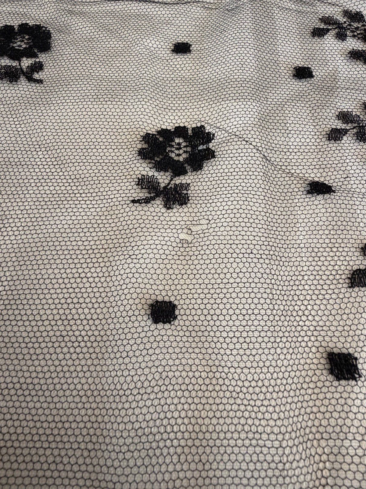 Early 1900s Black Embroidered Silk Chantilly Lace Scarf Table Runner Shawl 20×46