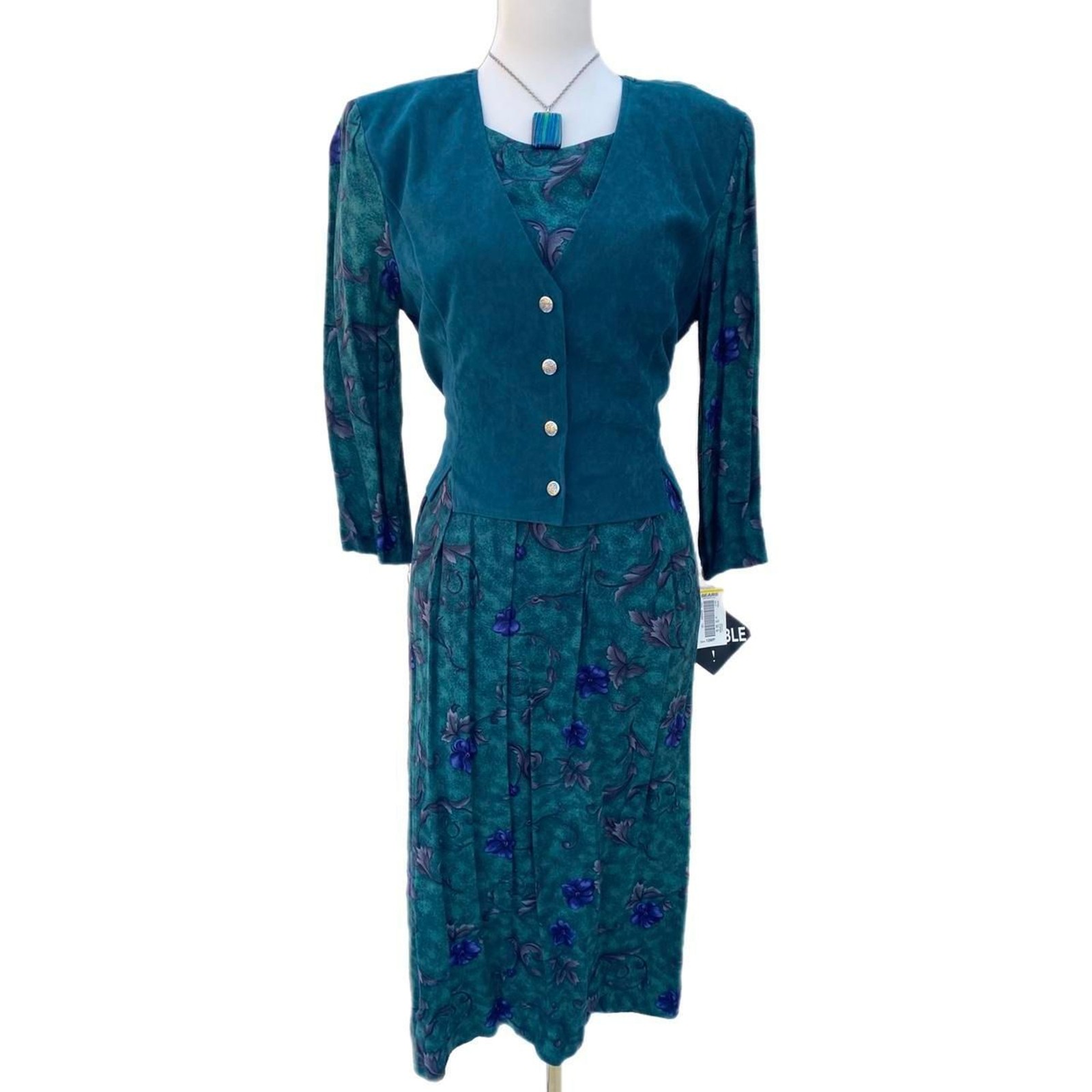VTG 80&rsquo;s Rare Deadstock Miss Dorby Sears Green Botanical Vest Dress – Size 12P