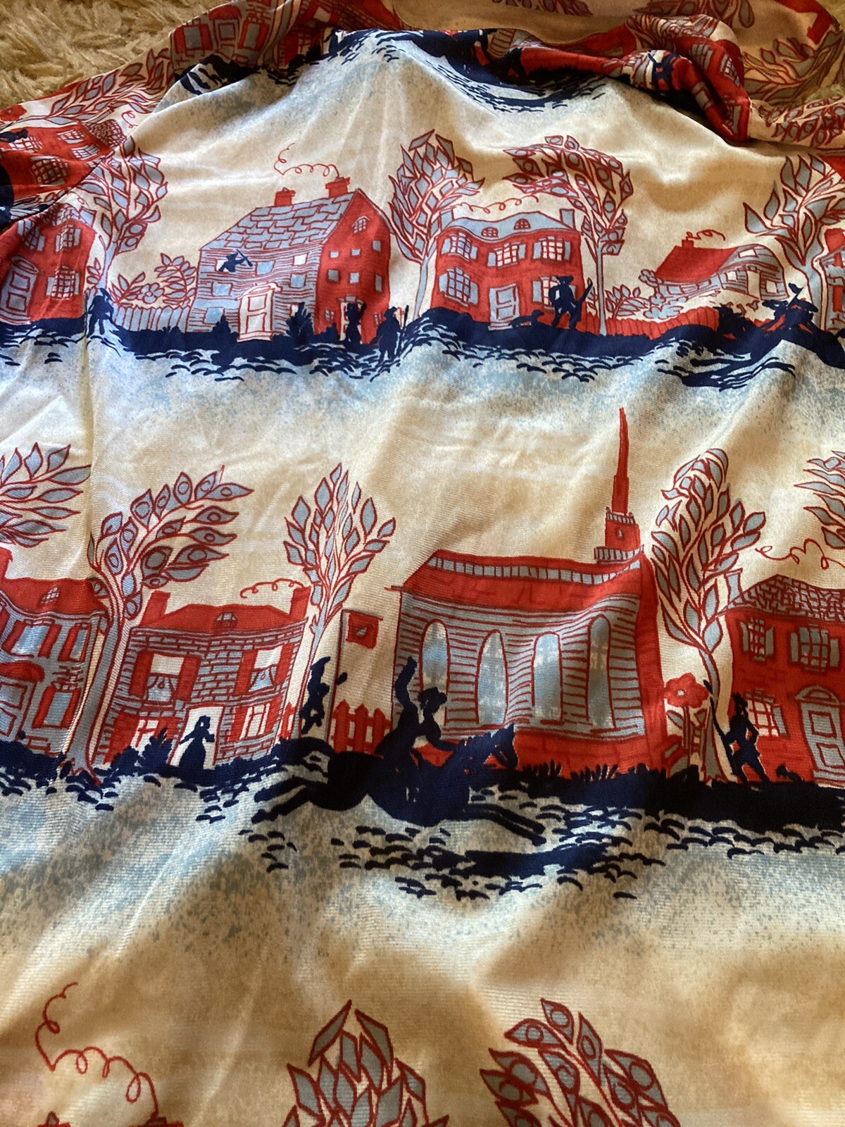 Vintage Graff California Wear Polyester Button Up Blouse Red Blue Houses Sm/Med