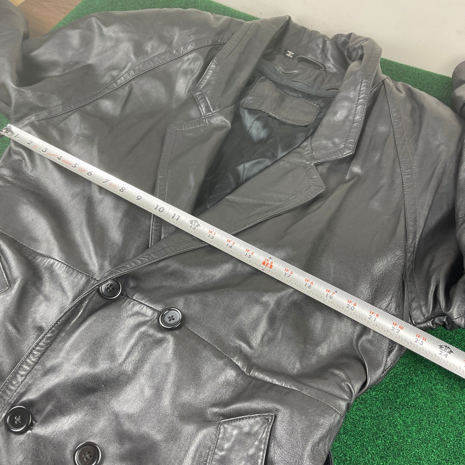American Armor Black Leather Double Breasted Belted Trench Coat Classic Style