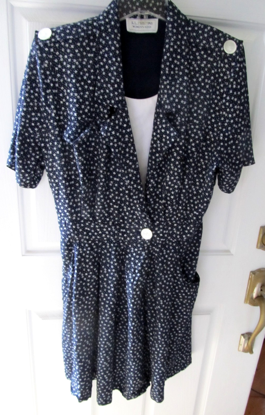 S.L. Fashions Vintage 1980s Romper Culotte Size 14/16 – Navy w White Squares