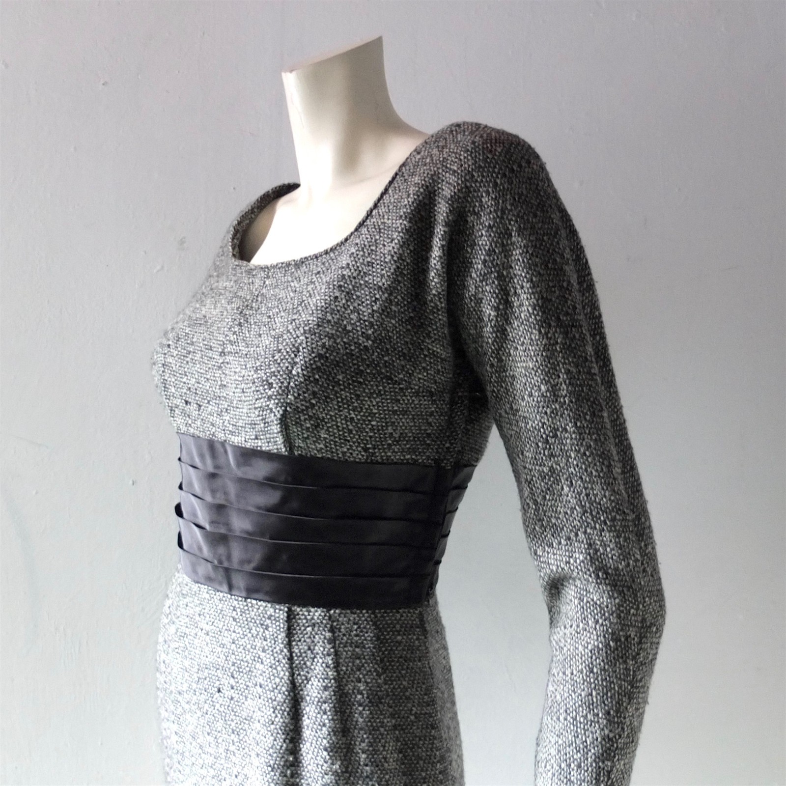 1950s Phyllis De Trano for Georgette Snowstorm Tweed Wiggle Dress Joan Mad Men