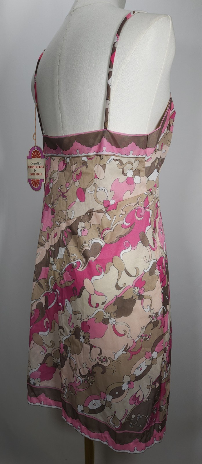Vintage Emilio Pucci Nylon Mini Dress Form Fit Rogers Pink Tan Women&rsquo;s Size 34