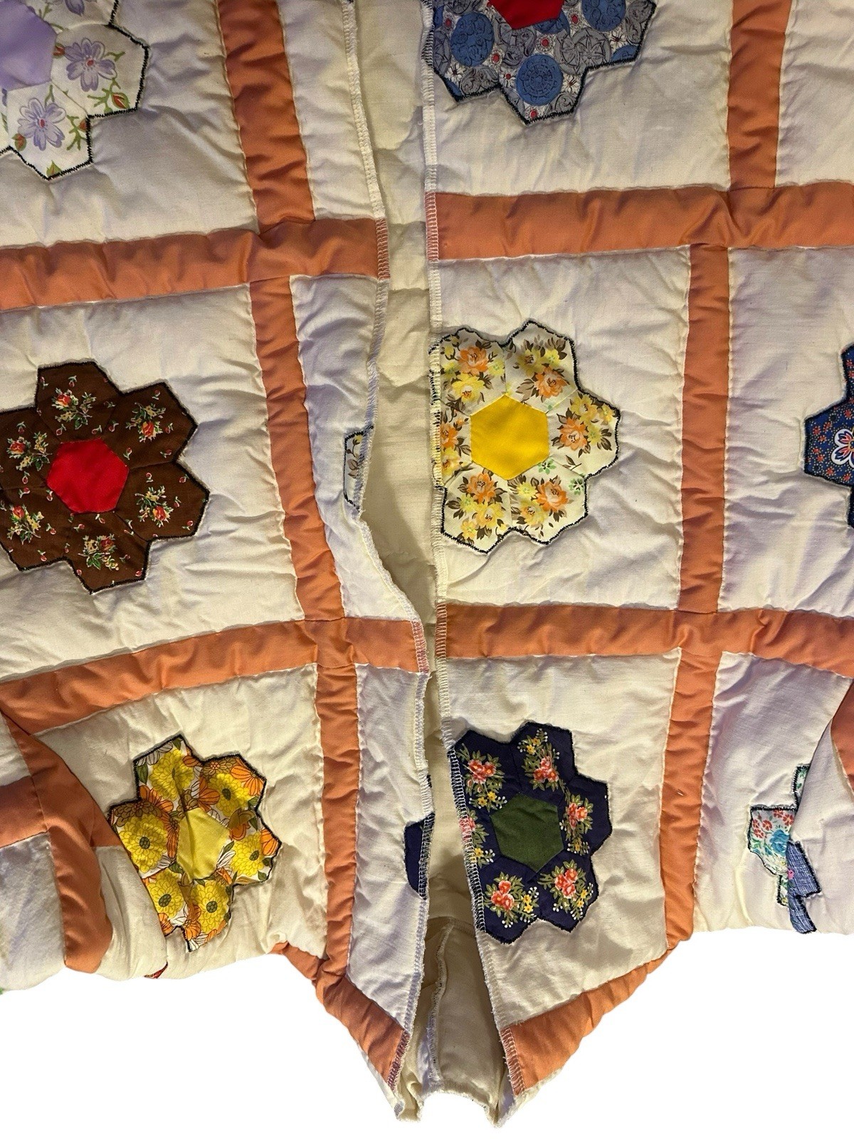 Vintage Flower Garden Handmade Quilt Jacket Coat 1970s Groovy Flower Power