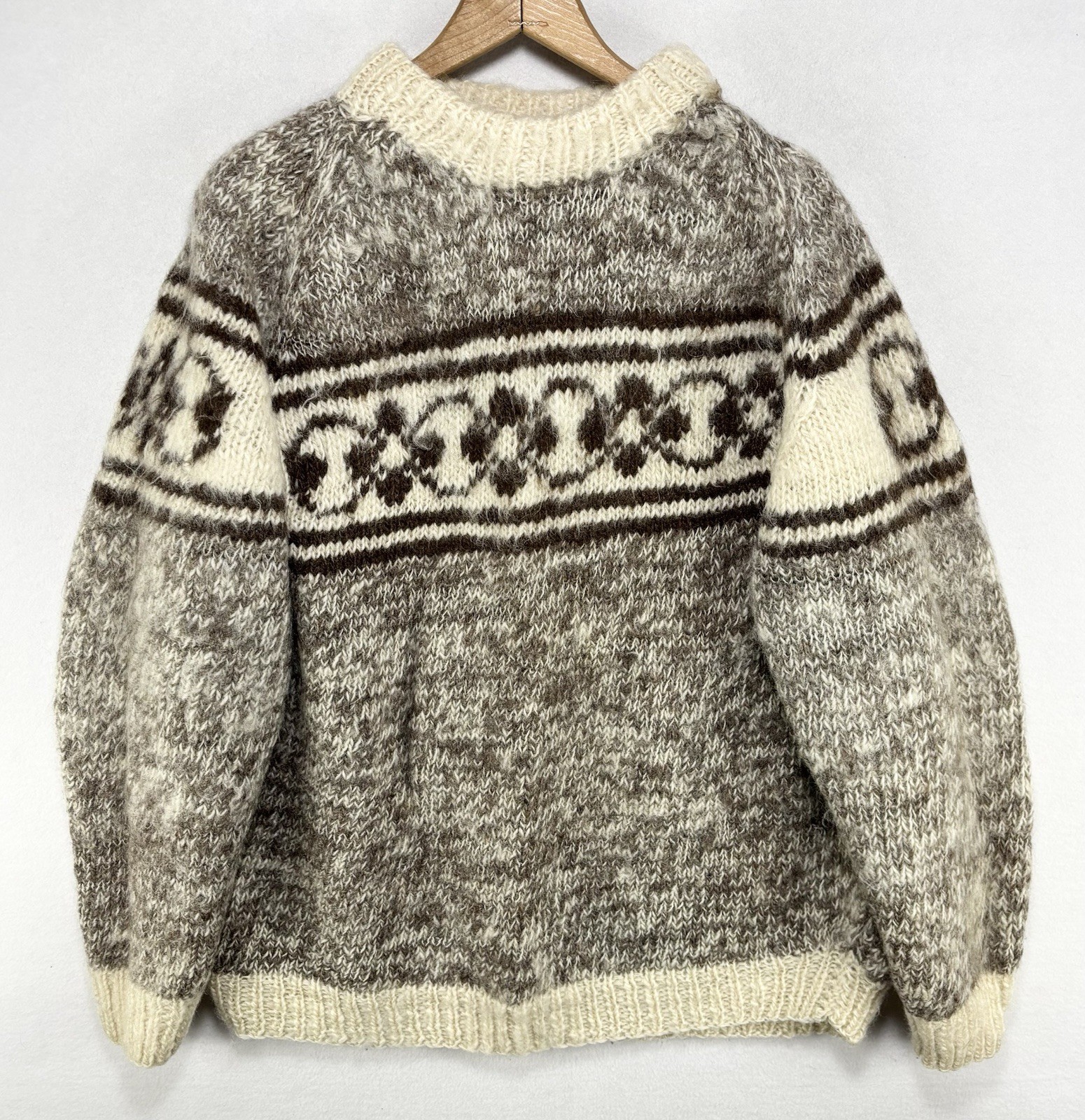 Vtg Hand Knit Wool Sweater Nepal Women’s Large Oversized Fuzzy Thick Lounge Cozy