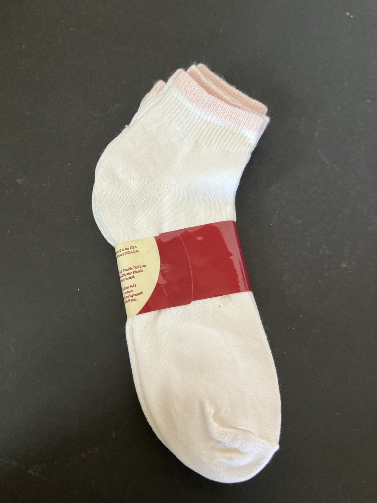 Vintage Softies Ankle Socks Pink Trim MicroSupreme Nylon Blend 6 Pair New 9-11