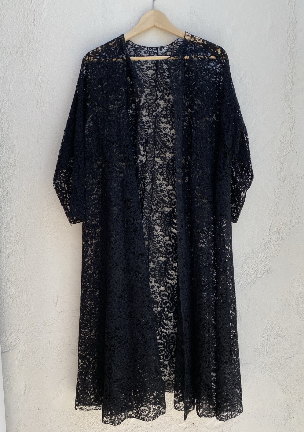 Exquisite Vintage Hand sewn Chantilly Lace Coat Duster Black