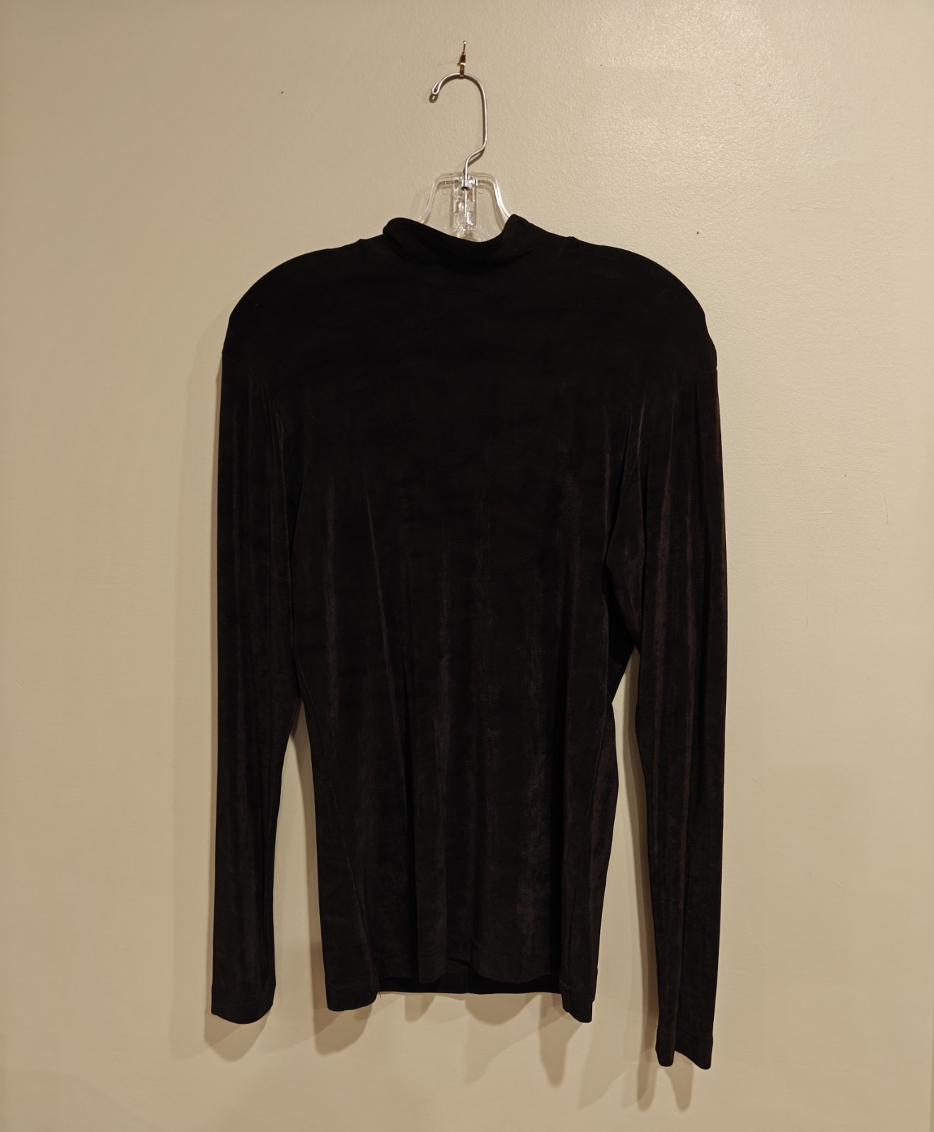 Vintage 90s Black Mock Neck Stretchy Shimmery Lycra Blend Top