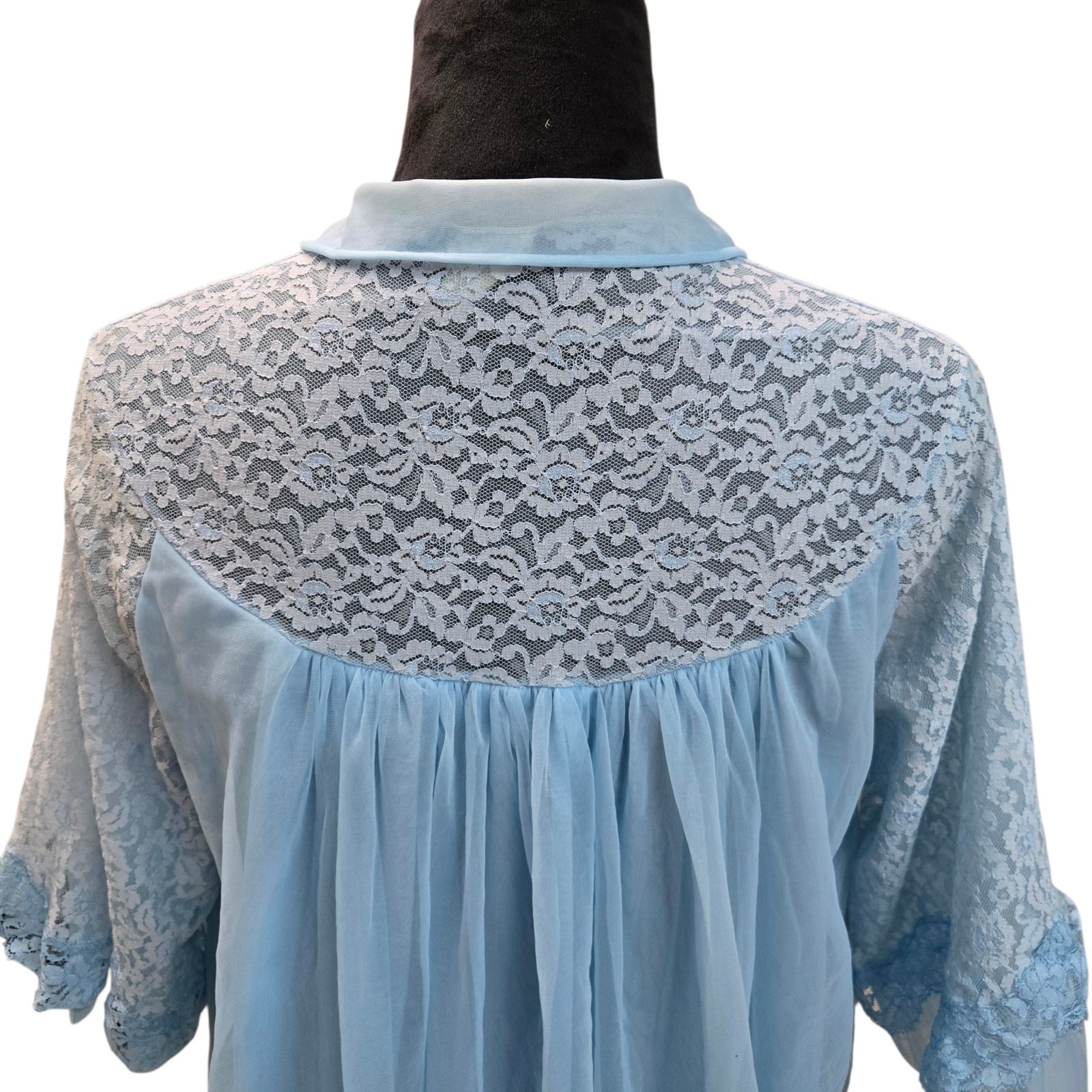 Vintage 50s Texsheen Peignoir Robe Chiffon Lace Powder Blue Size Small USA