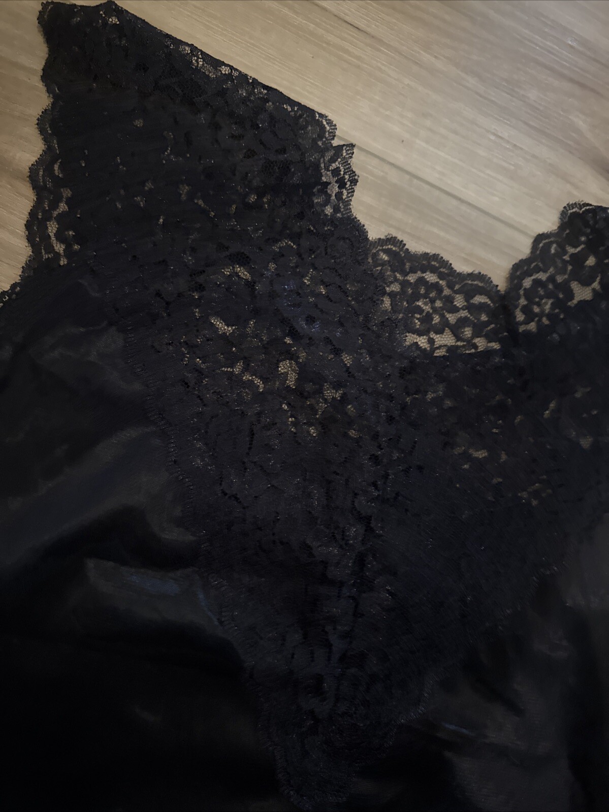 VINTAGE SLIP TOP CAMISOLE FULL FIGURE CAMI LINGERIE BLACK LACE TRIM USA L