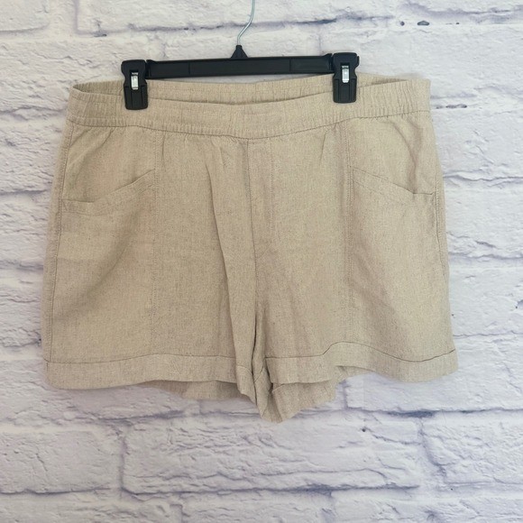 Old Navy Linen Blend Shorts Large Beige High Rise Elastic Waist Drawstring