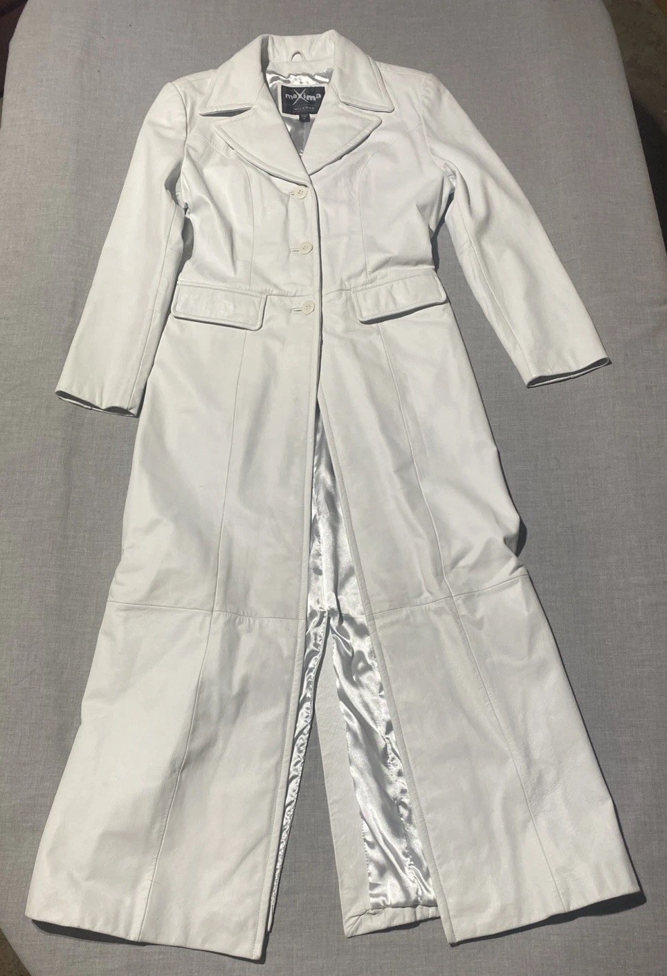 VTG Wilsons Leather Máxima Women&rsquo;s White Long Duster Trench Coat Medium Y2K 90s