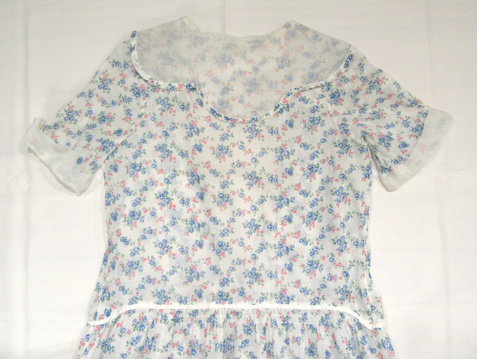 ANTIQUE VINTAGE DAY DRESS 1920S DROP WAIST COTTON FLORAL ORGANDY ART DECO M F4