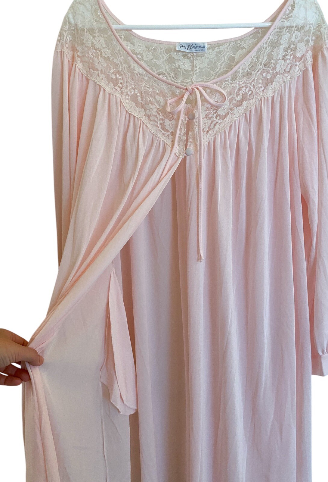 Vintage Miss Elaine Pink Peignoir Nightgown Robe Set Lace Nylon Size Medium EUC!