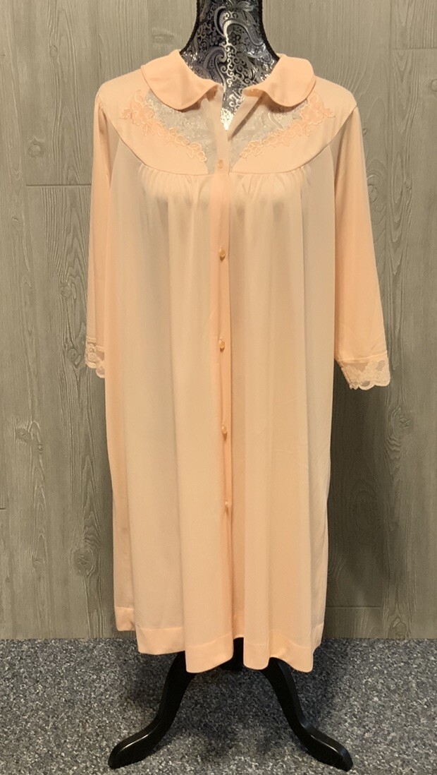 Vintage ~TEXSHEEN Lingerie Peach Robe Duster Size: Large #1945N