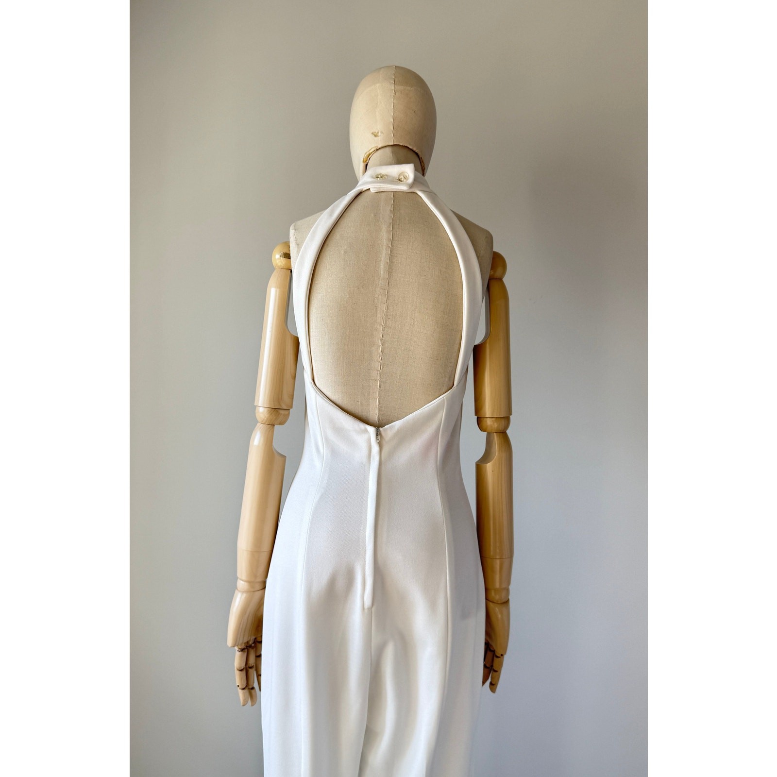 Vintage 1970s White Beaded Frederick&rsquo;s of Hollywood Halter Bridal Jumpsuit SMALL