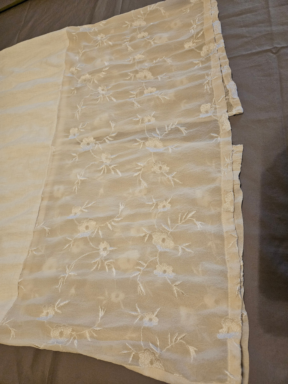 Tunic Robe Dress Full Length Off White Cotton Bottom Silk Embroidered. Medium