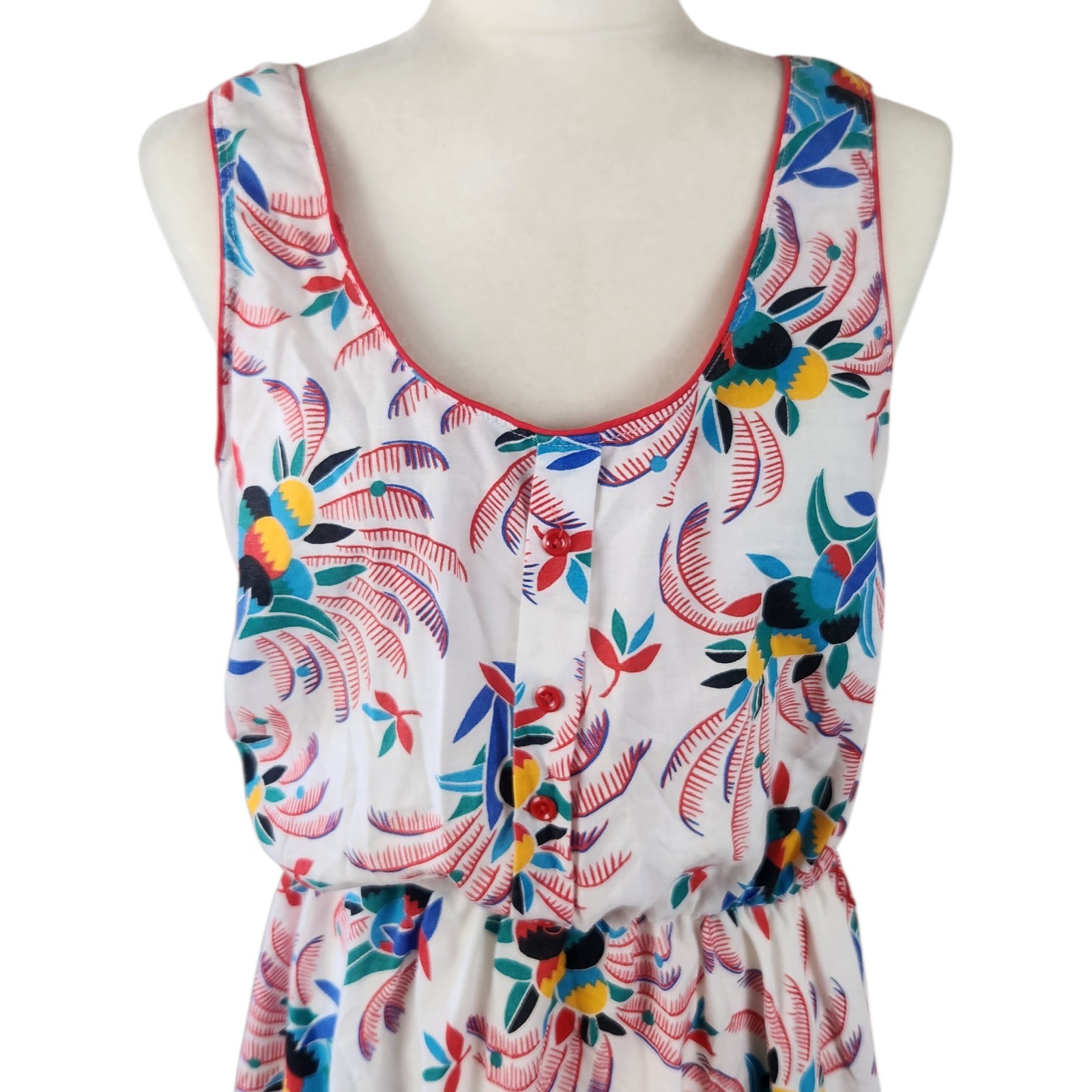 Vintage Items California Abstract Tropical Midi Sundress Sz 16 Retro Red Yellow