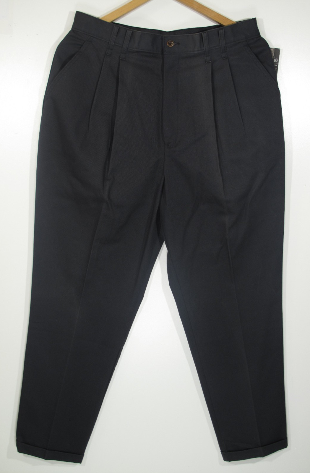 NWT VTG Chic Pants Womens Sz 18 Khaki Pleated High Rise Cuffed Chino Black USA
