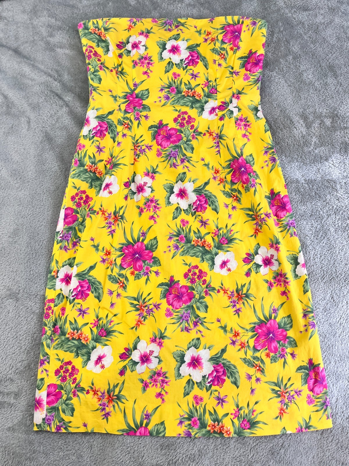 Vintage RALPH LAUREN Women Yellow Pink Floral Dress 6 TartanPlaid Label NO STRAP