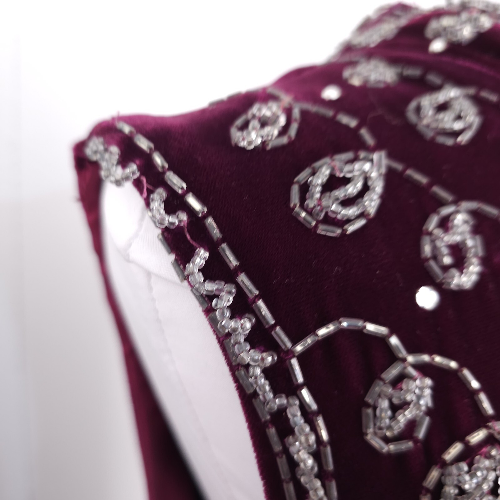 VTG 60s Velvet Goddess Bombshell Party Column Maxi Hostess Dress Purple Beaded
