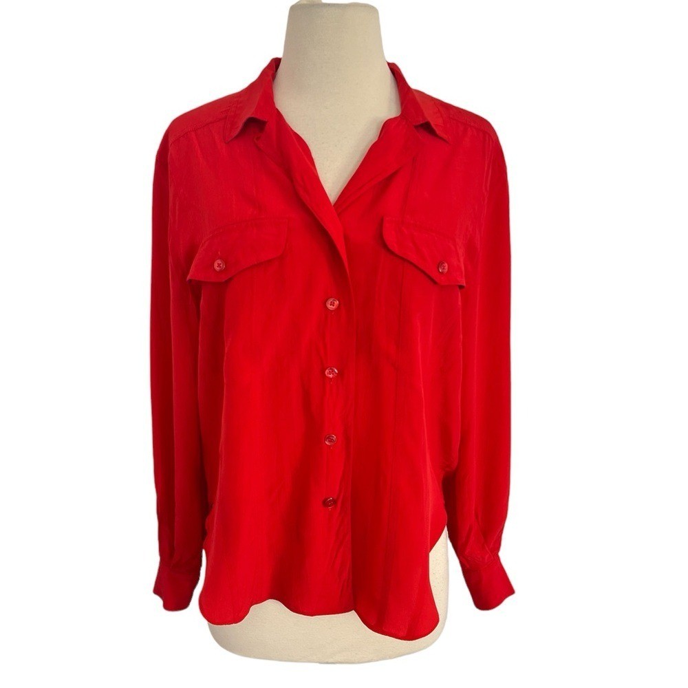 ESCADA 1980s Vintage 100% Color Block Shirt Button Up Long Sleeve Size 36