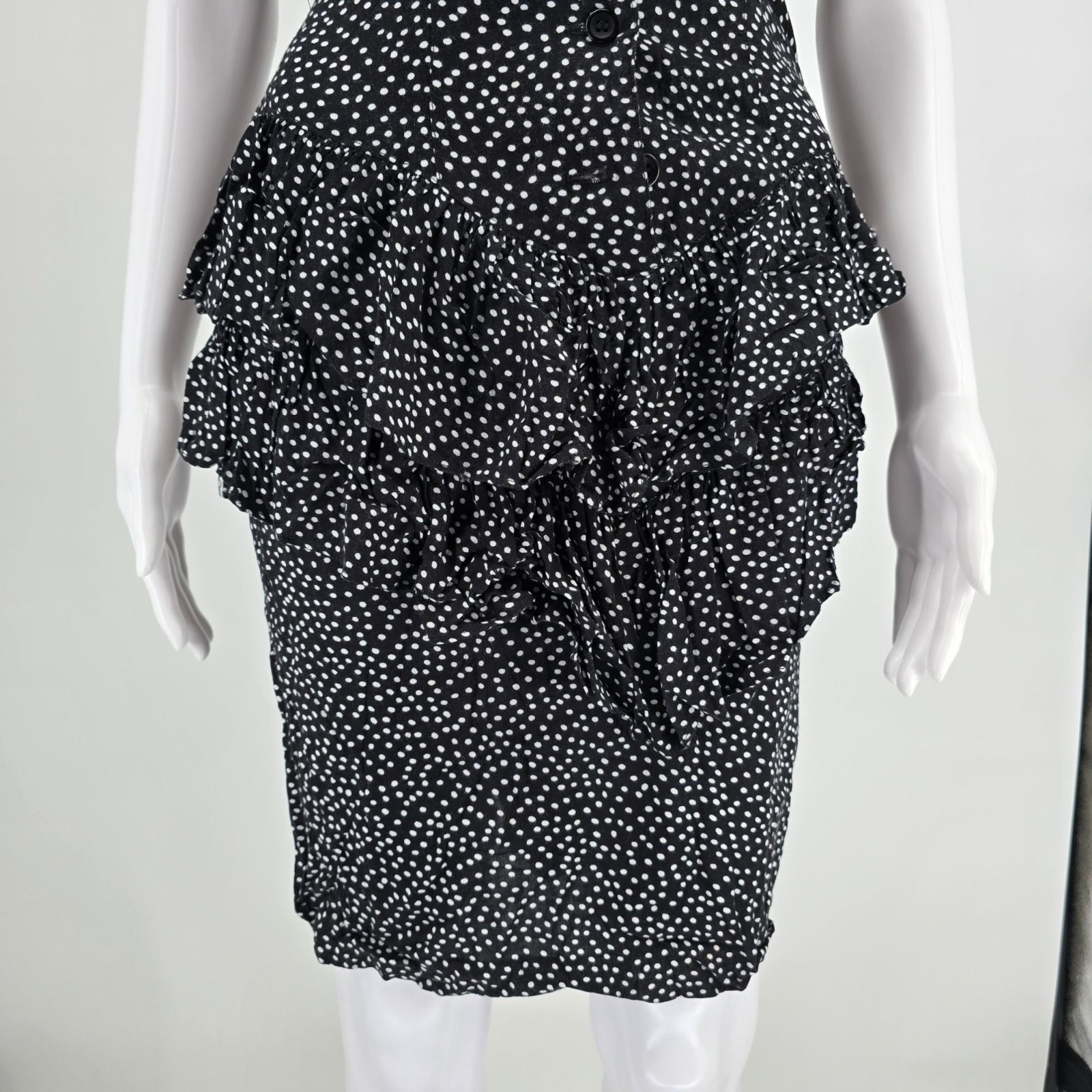 Vintage 1990s Audrey Celine Black/White Dot Print Shirtwaist Day Dress (XS)