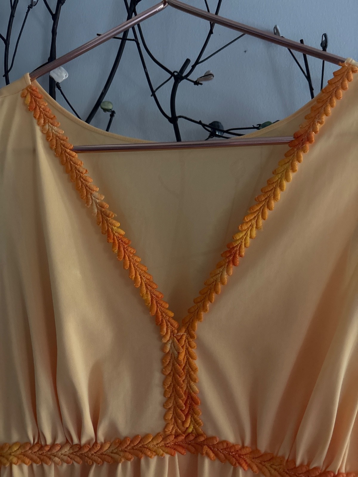 Vintage LORRAINE LONG NIGHTGOWN sz 36 YELLOW w/ trim Plunge