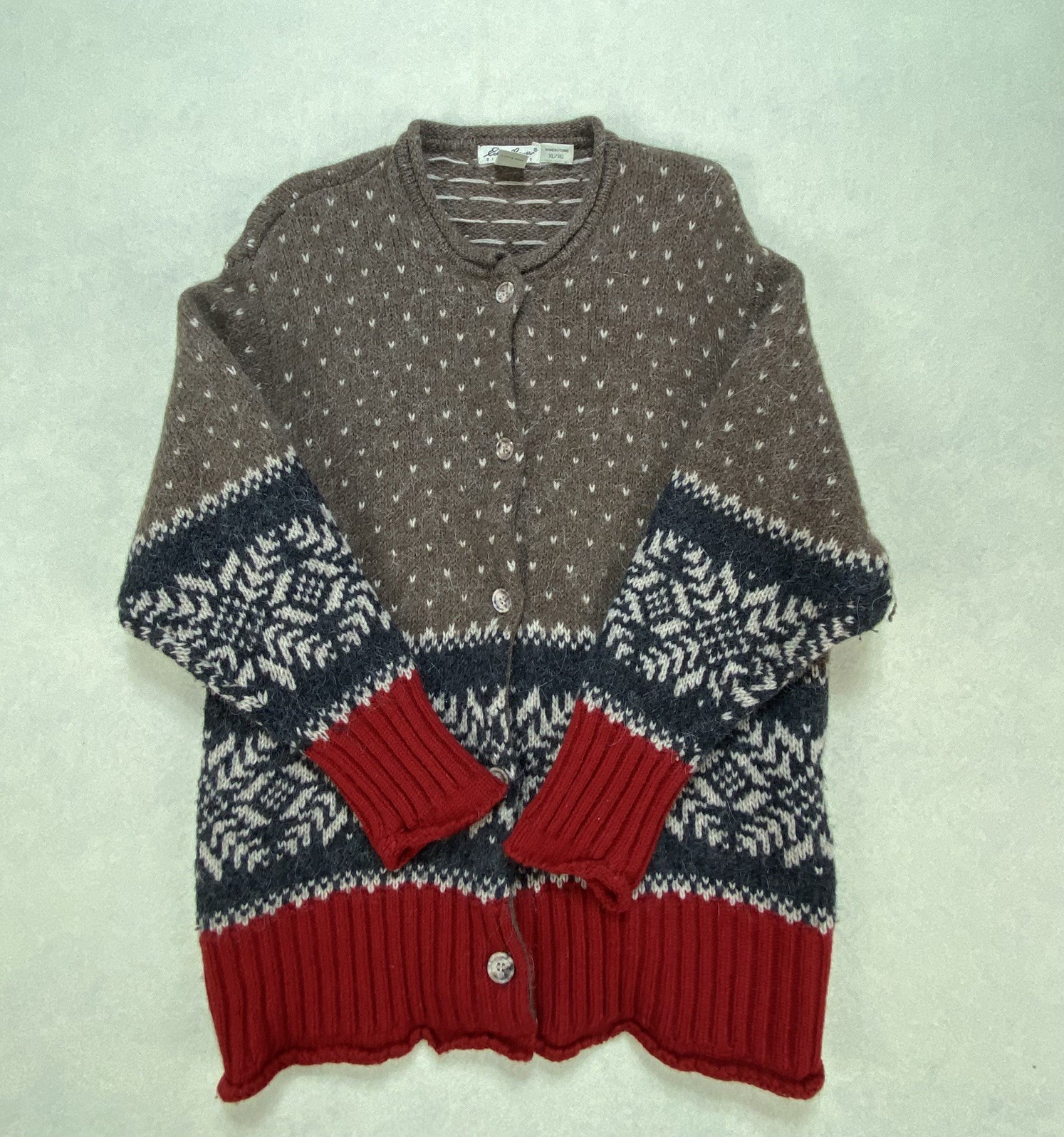 Vintage Eddie Bauer Nordic Cardigan Sweater Alpaca Blend XL Warm colorful