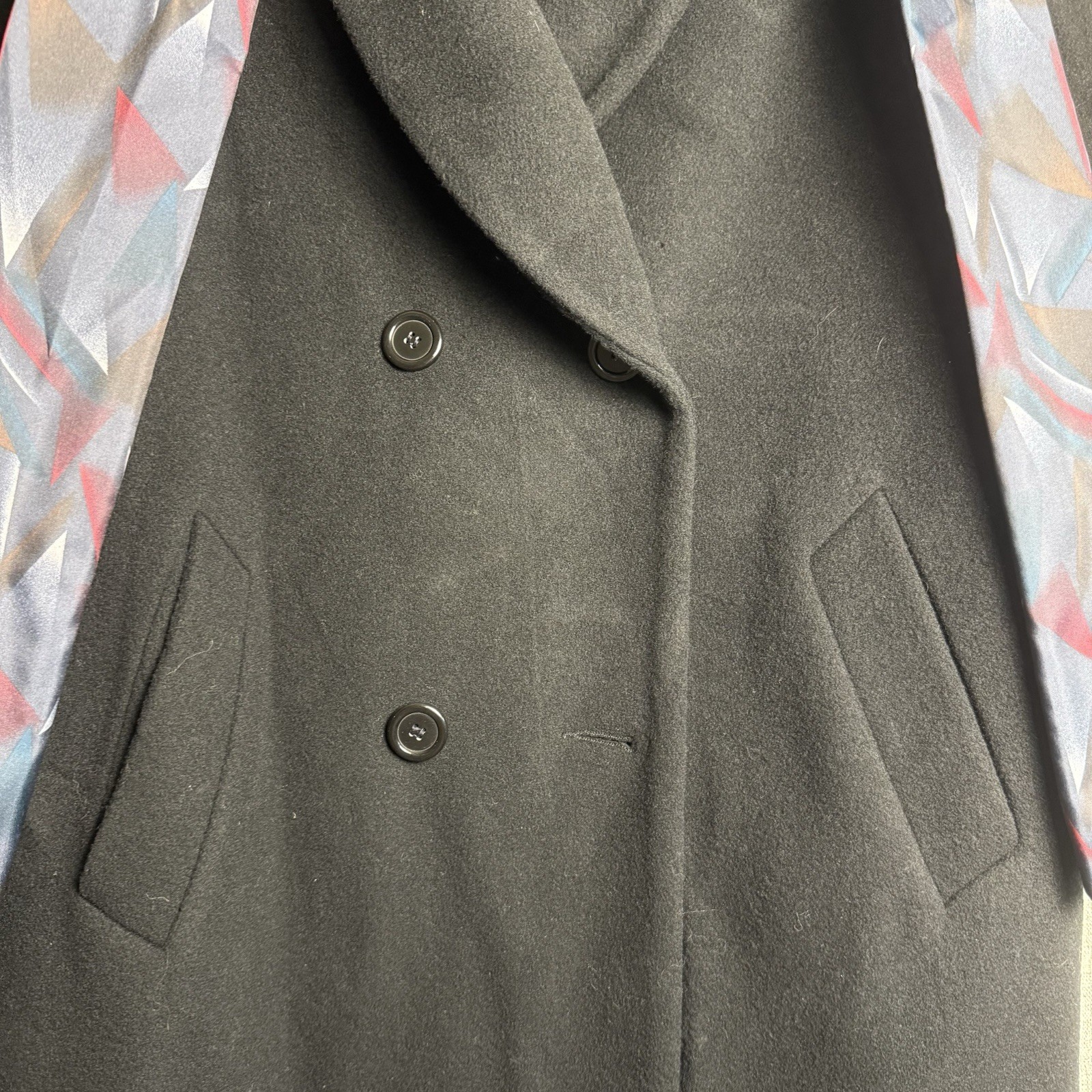 Vintage Alorna Wool Double Breasted Long Black OverCoat Coat MEDIUM/LARGE P