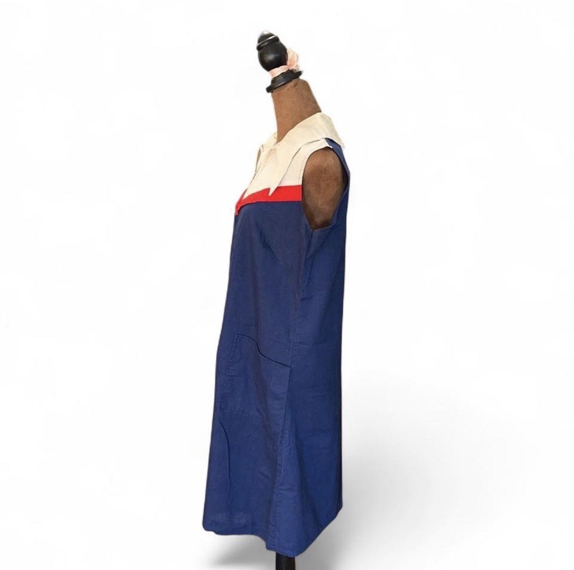 True Vintage 60s 70s Dagger Collar Zipper Dress Red White Navy Medium 14/16