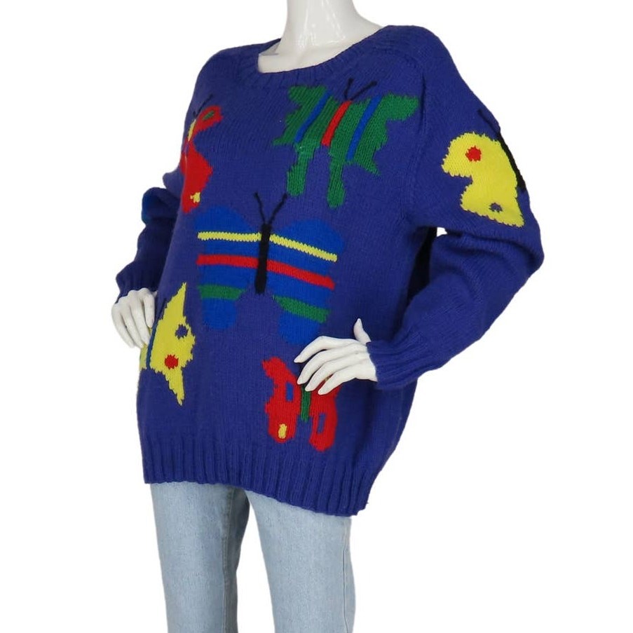 Vintage Rainbow Butterfly Knit School Teacher Grandmacore Y2K Jumper Sweater