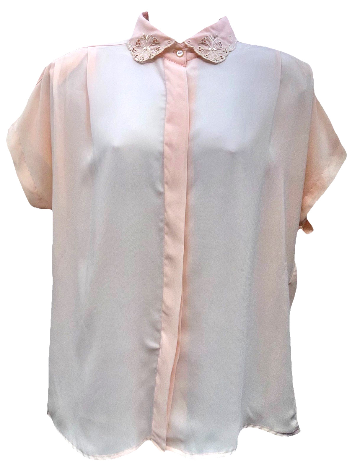 VTG Alexa Women Size 12 Button Up Short Dolman Sleeve Blouse Solid Light Pink
