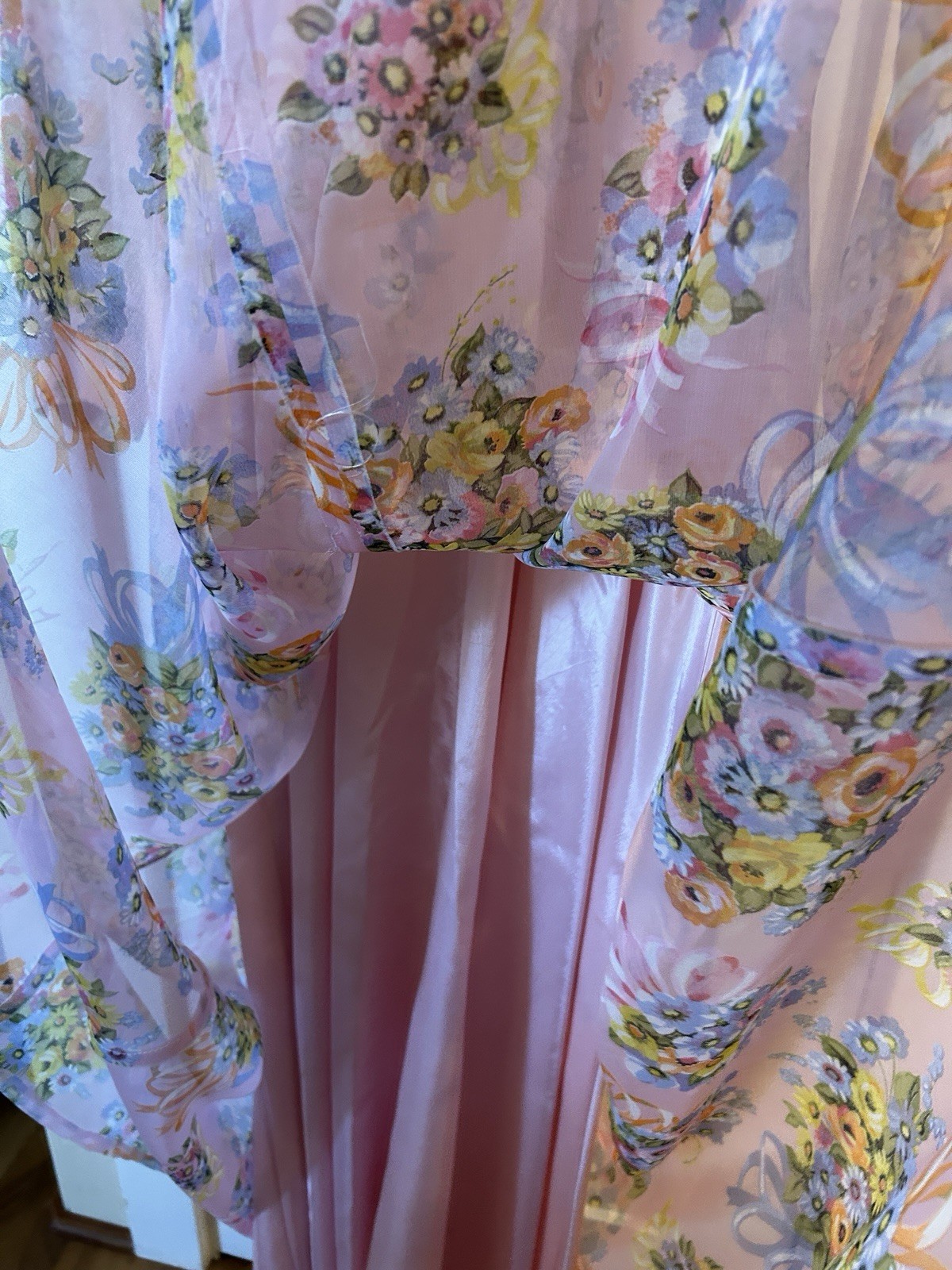 Avalon Classics Pink Floral Chiffon Maxi Dress Gown Sz 12 Cottage ILGWU Label