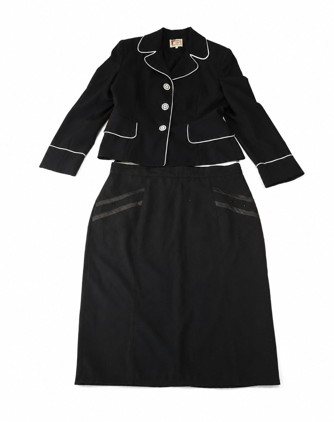 Vintage Women&rsquo;s Black Blazer & Pencil Skirt Outfit IT 46 L Made in Italy Style