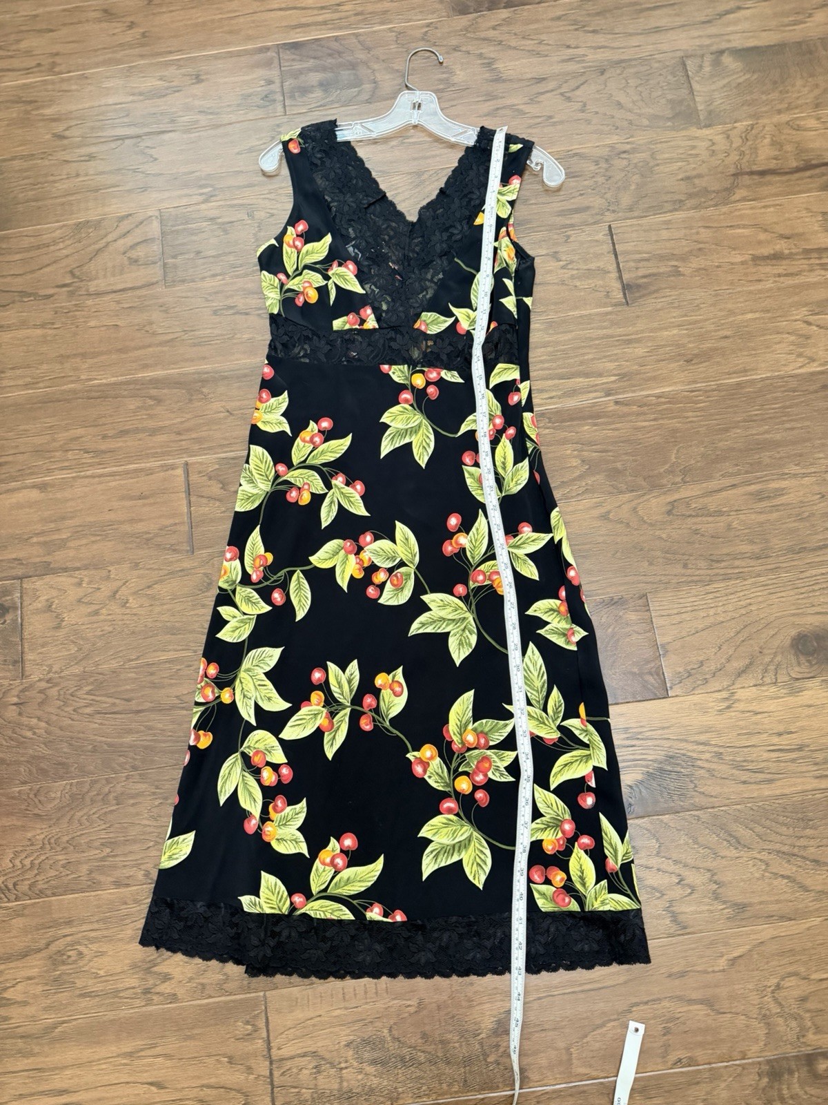 Vintage Y2K Bebe Cherry Print Lace Trim Slip Dress, Black Red, Women&rsquo;s Size M