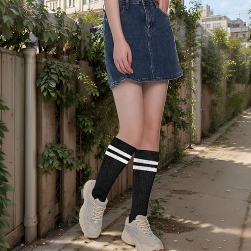 Slouch Socks Striped Slouch Scrunch Socks for Women Girls 90s Standard Black