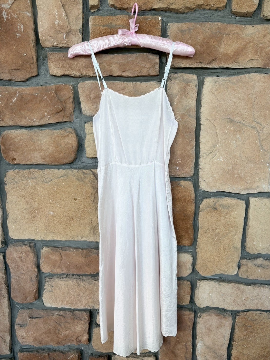 Vintage 1950s 1960s Pastel Pink Slip Langerie Dress Scalloped